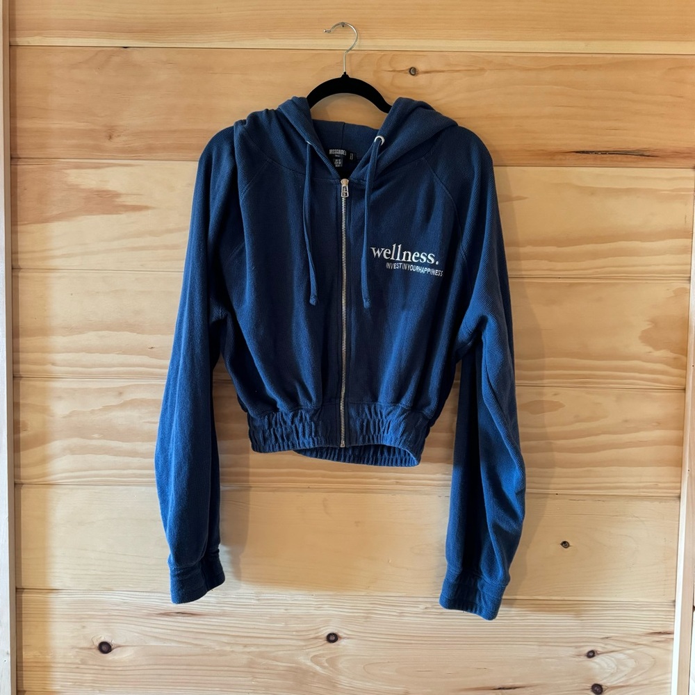 Misguided Cropped Waffle Zipped Hoodie